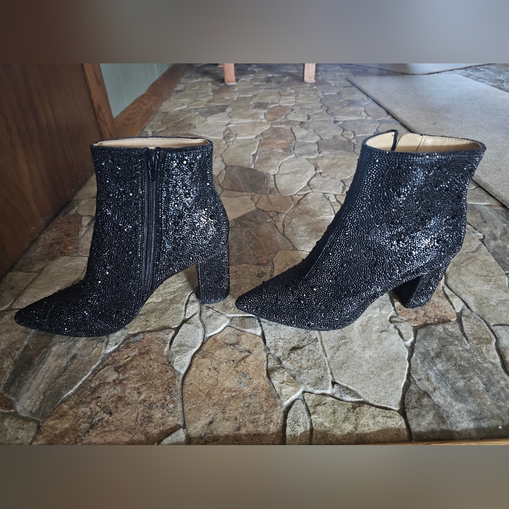 Betsey Johnson Glitter Black Ankle Boots